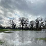 Pirory Park under water on Friday afternoon.