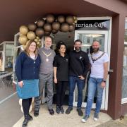 (L-R): Sian and Rob Simonis, Mayor and Mayoress of St Neots, Preeti and Sunny Mann, co-owners of the Chaii Hub and Richard Slade, Deputy Mayor of St Neots.