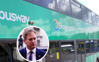 Grant Shapps MP (inset), then Transport Secretary, announced that the government will provide up to £60 million to help bus operators, including Stagecoach, cap single bus fares at £2.