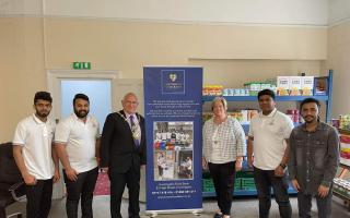 The Huntingdon Food Bank team with the the town's mayor Phill Pearce and mayoress Debbie Pearce